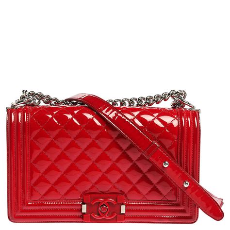 chanel red quilted patent small boy bag|Chanel Boy Bag .